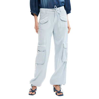 Blue Cotton Casual Pants