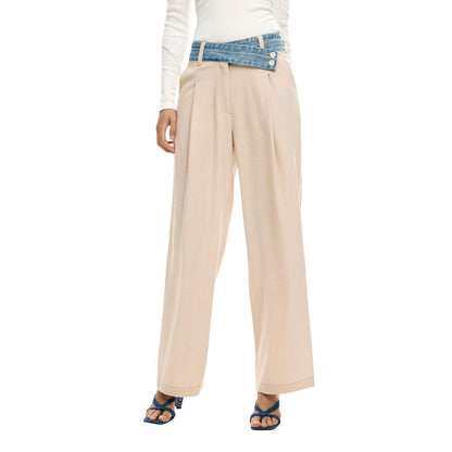 Beige Viscose Flared Pants
