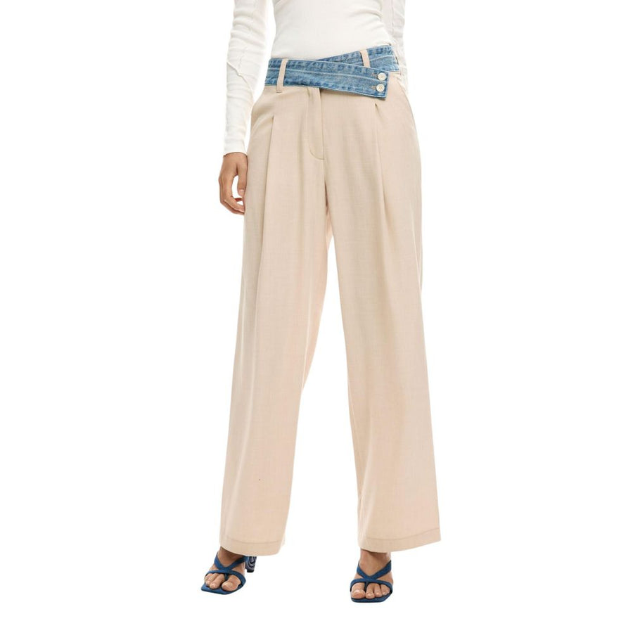 Beige Viscose Flared Pants