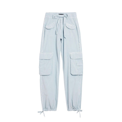 Blue Cotton Casual Pants