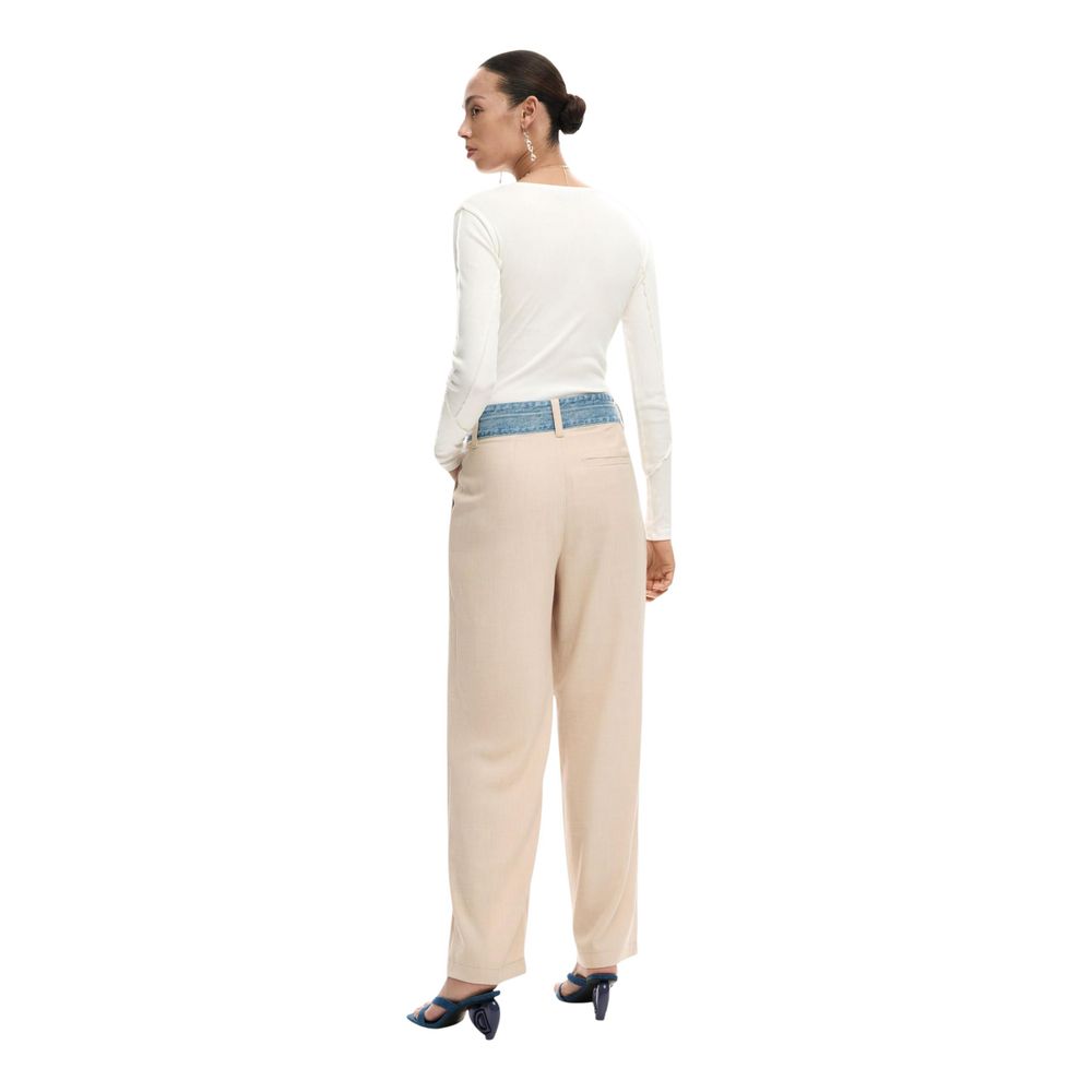 Beige Viscose Flared Pants