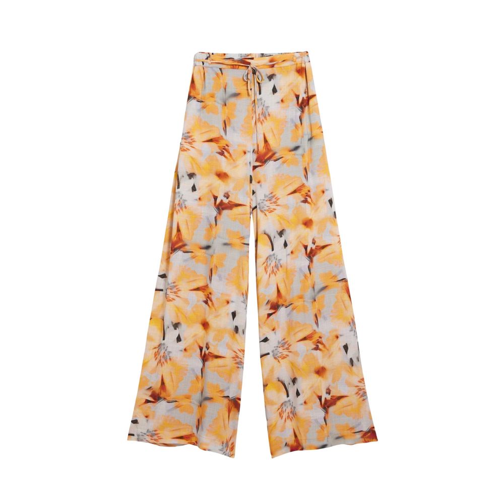 Orange Viscose Casual Pants