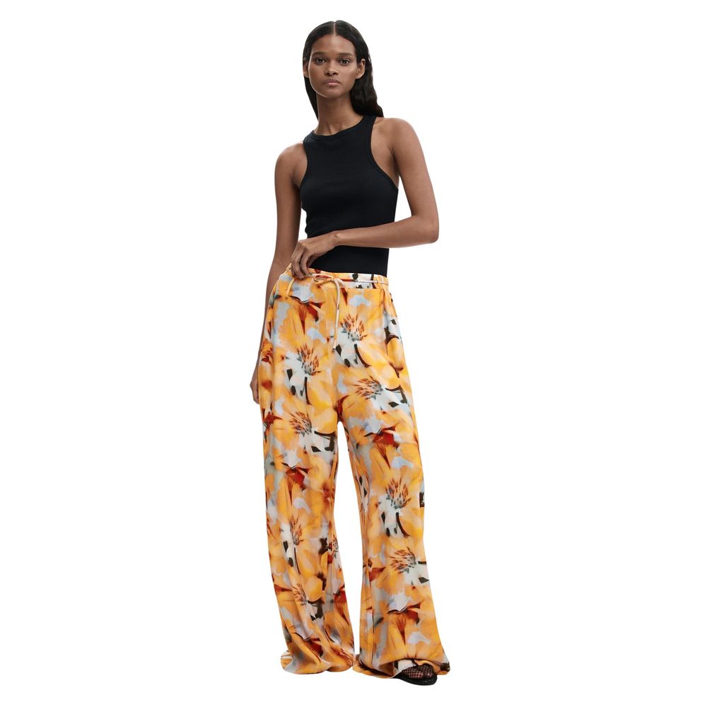 Orange Viscose Casual Pants