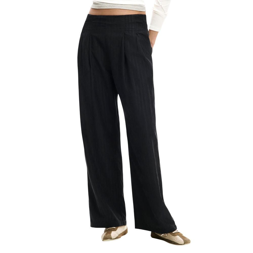 Black Polyester Casual Pants