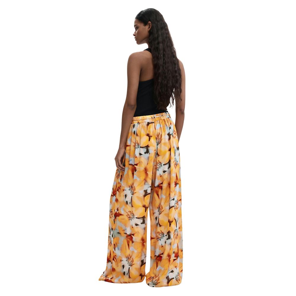 Orange Viscose Casual Pants