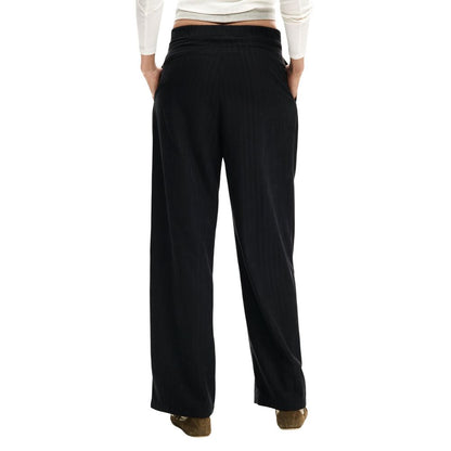 Black Polyester Casual Pants