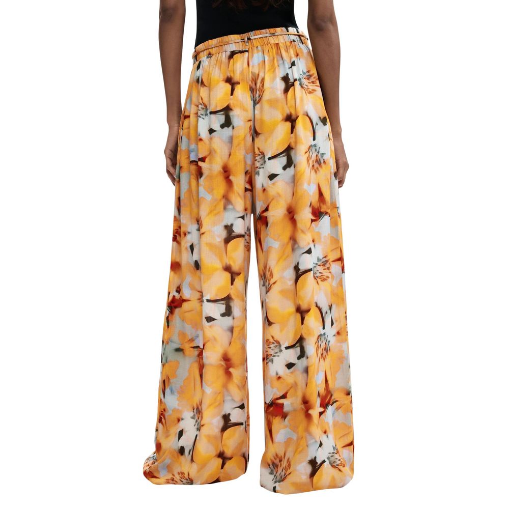 Orange Viscose Casual Pants