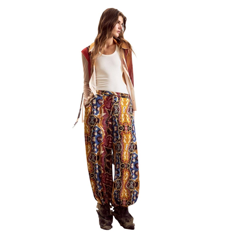 Orange Viscose Casual Pants