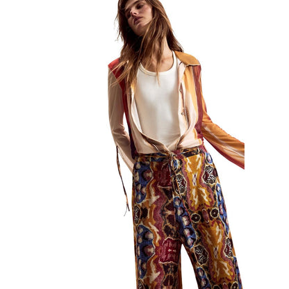 Orange Viscose Casual Pants