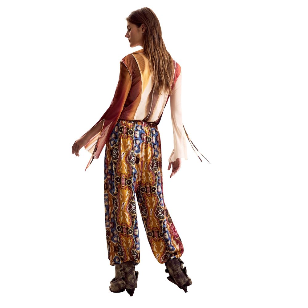 Orange Viscose Casual Pants
