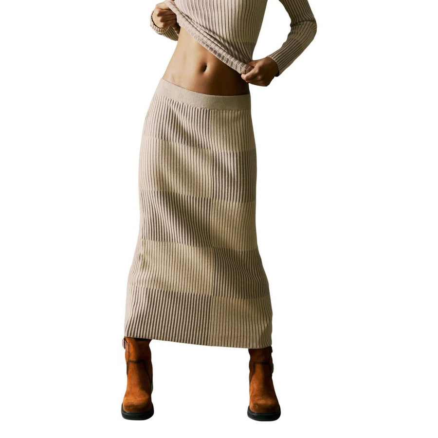 Beige Viscose Long Skirt