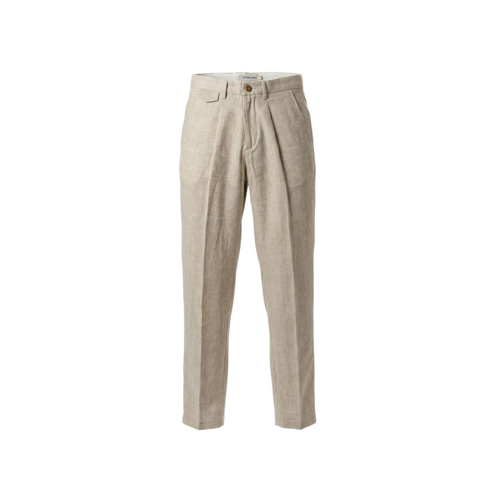 Beige Linen Casual Pants