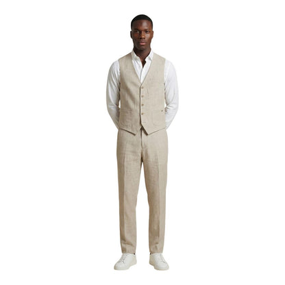 Beige Linen Casual Pants