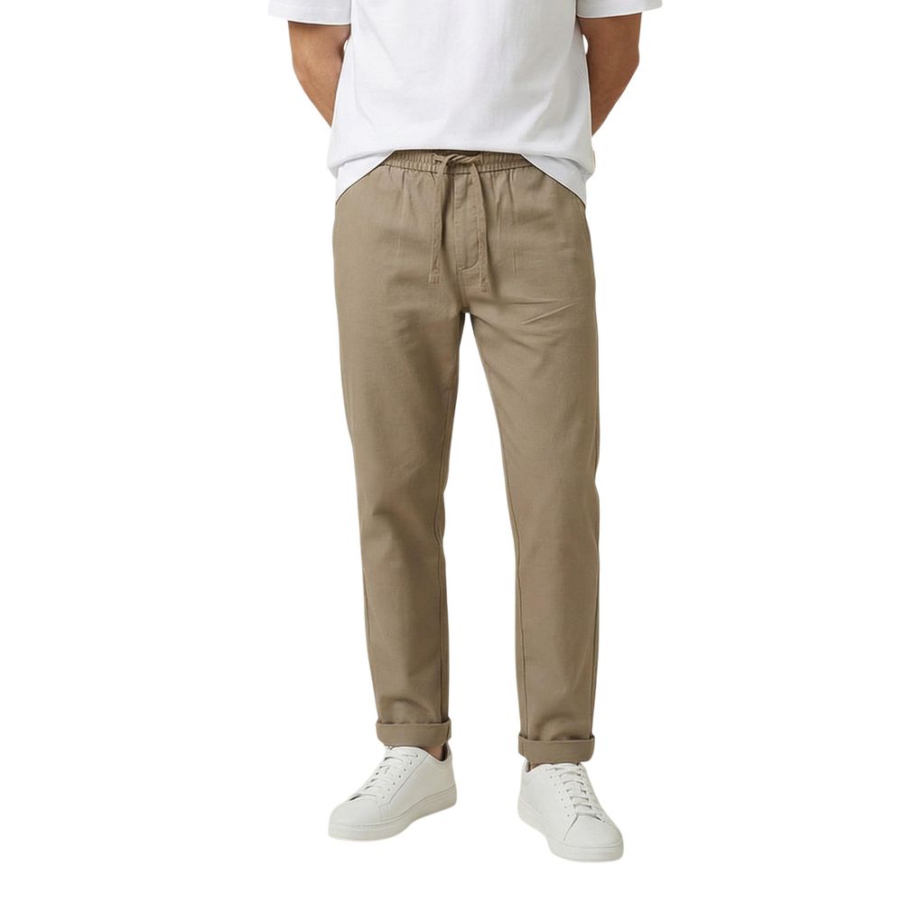 Brown Polyester Casual Pants