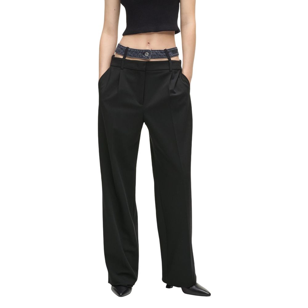 Black Polyester Casual Pants