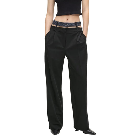 Black Polyester Casual Pants