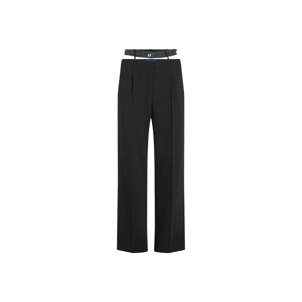 Black Polyester Casual Pants