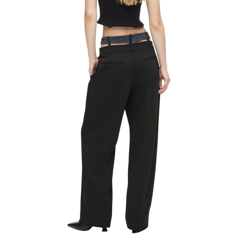 Black Polyester Casual Pants