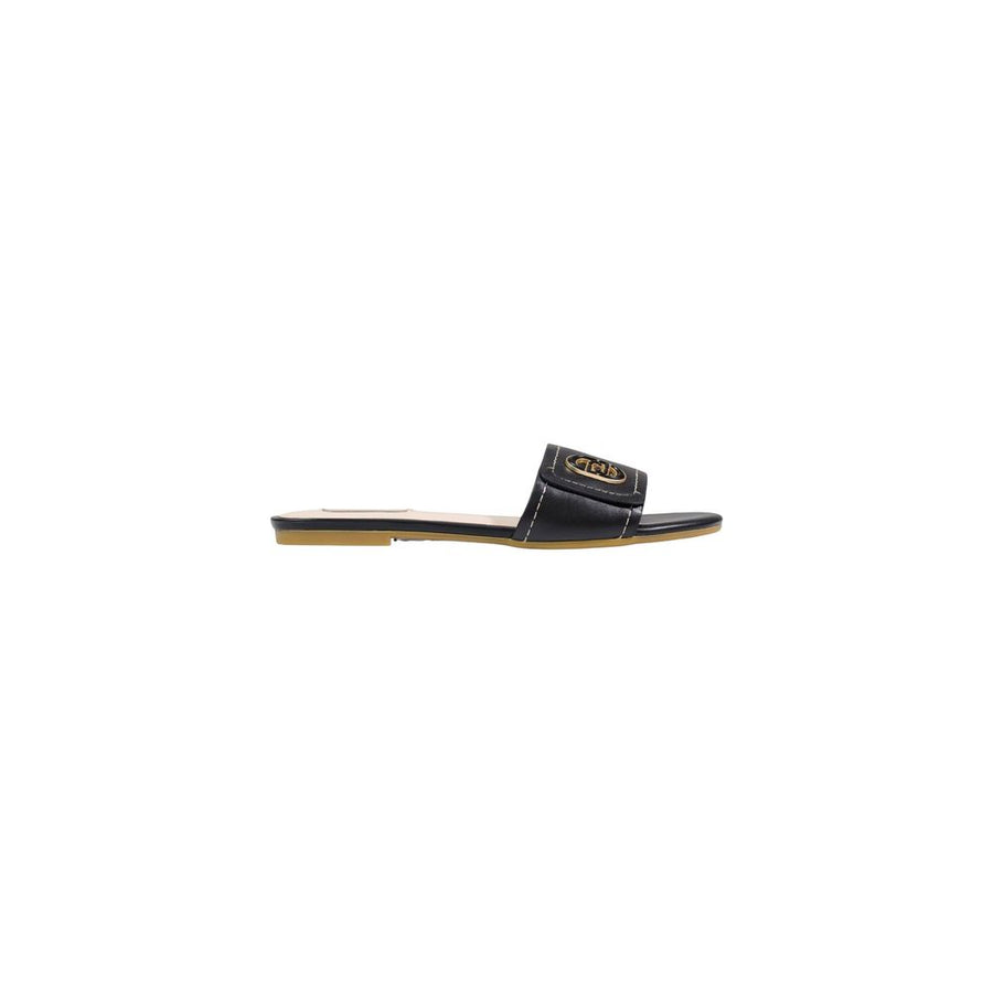 Black Leather Flat Sandals