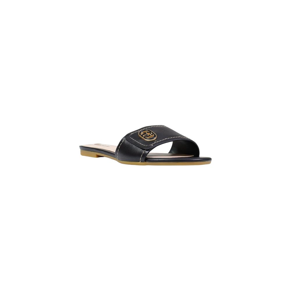 Black Leather Flat Sandals