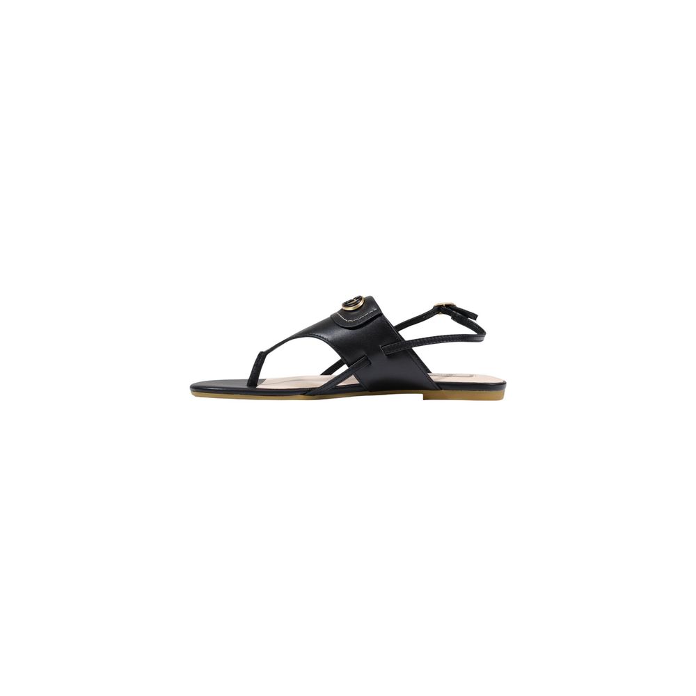 Black Leather Flat Sandals