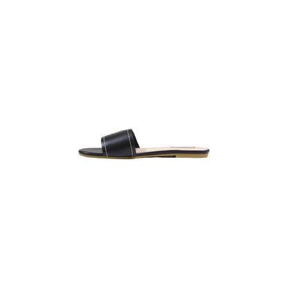 Black Leather Flat Sandals