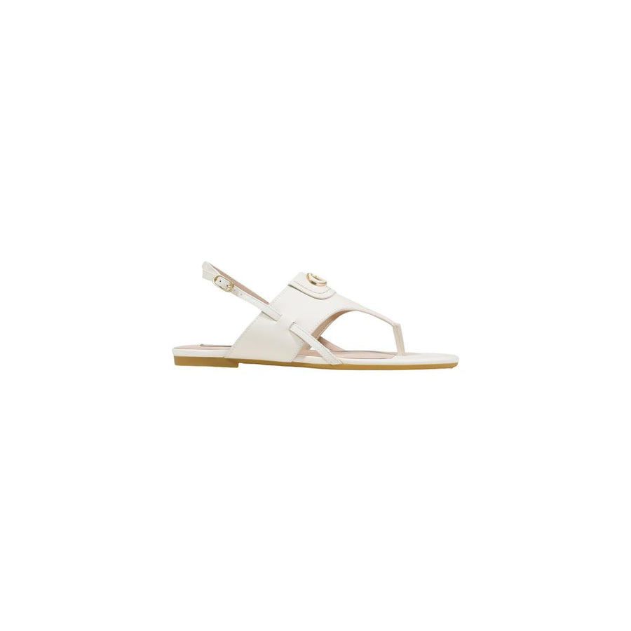 White Leather Flat Sandals