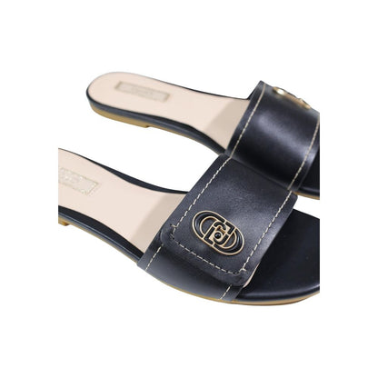 Black Leather Flat Sandals