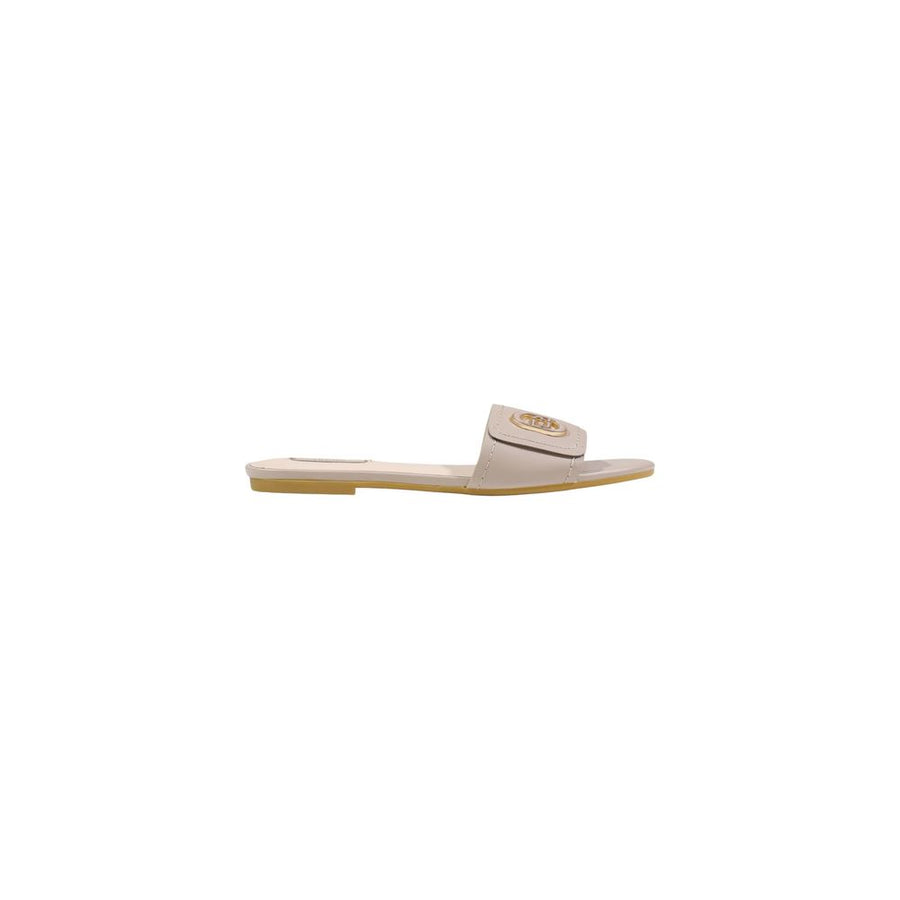 Beige Leather Flat Sandals