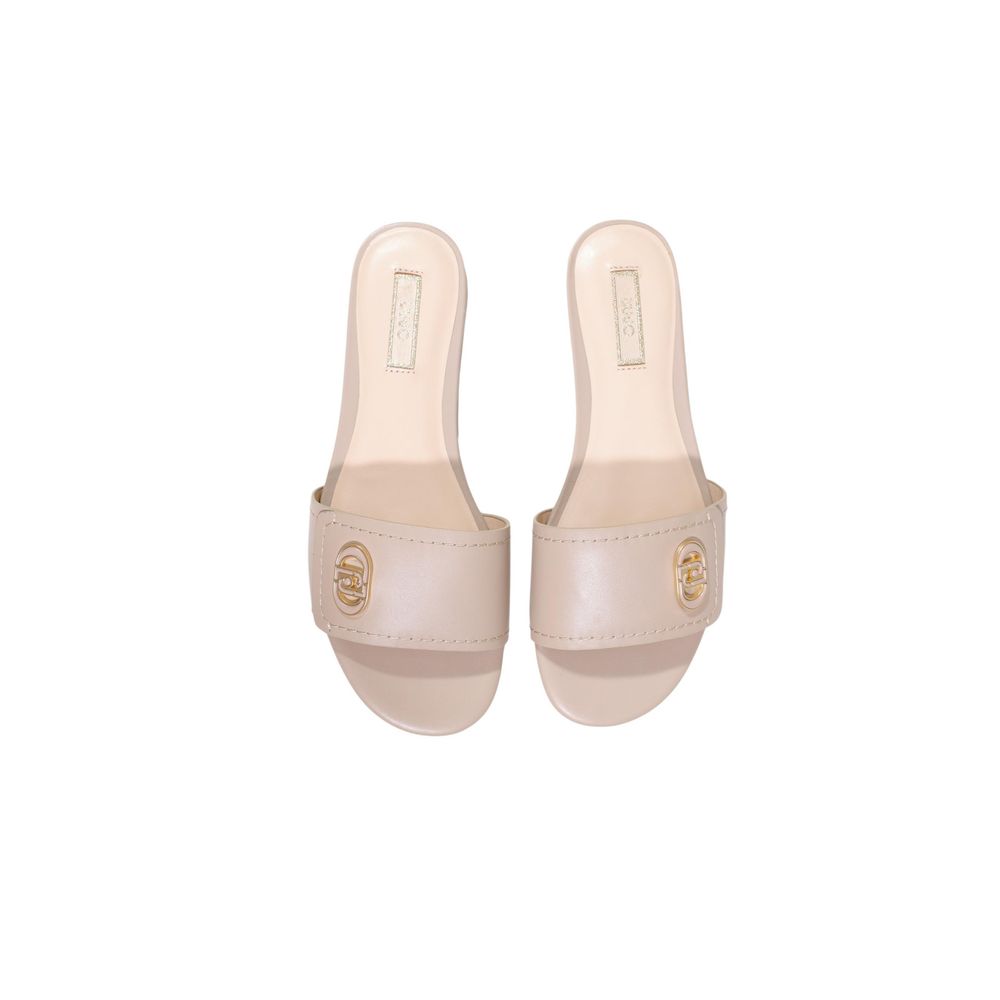 Beige Leather Flat Sandals