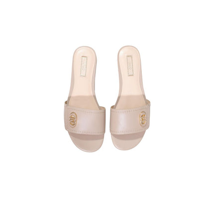 Beige Leather Flat Sandals