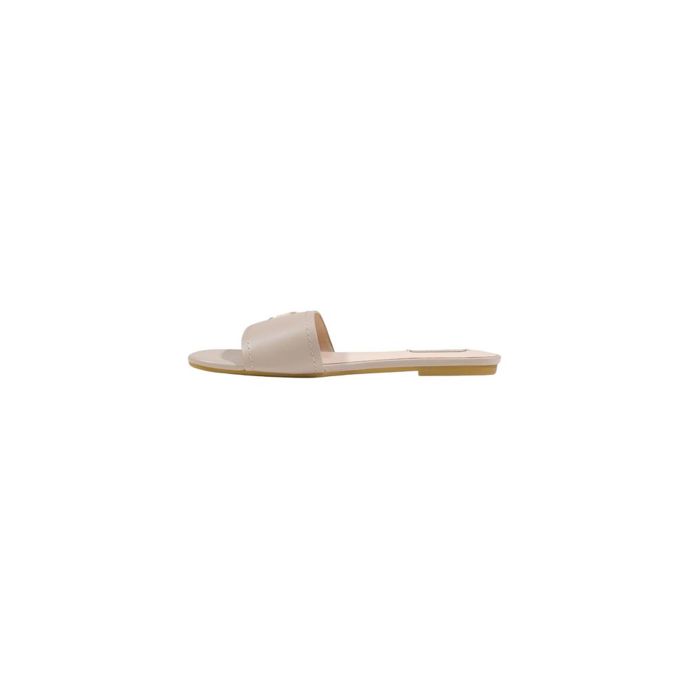 Beige Leather Flat Sandals