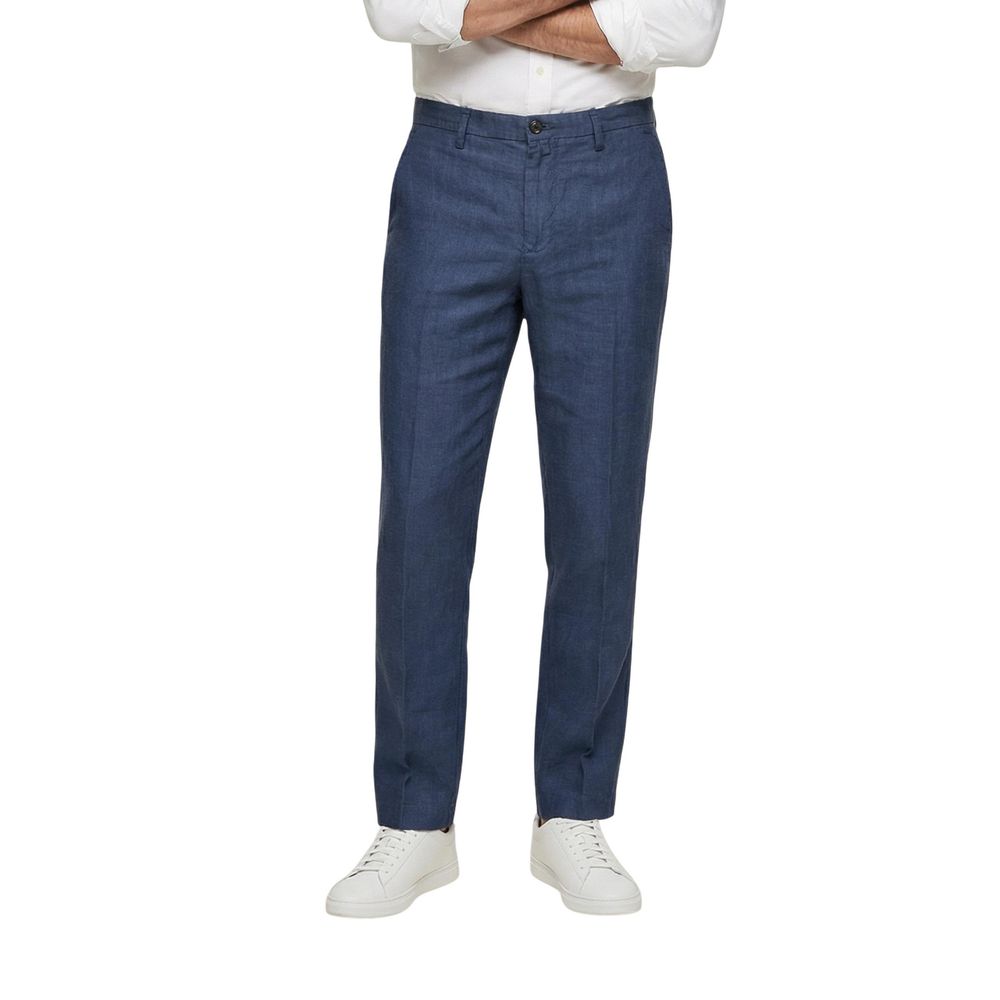 Blue Linen Casual Pants