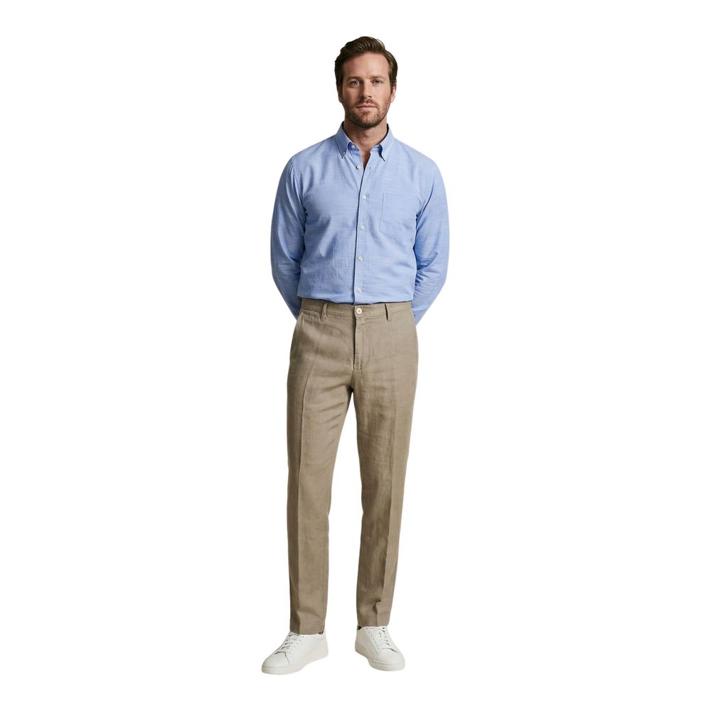 Beige Linen Casual Pants