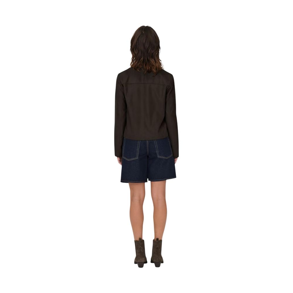 Brown Polyester Full-Length Jacket