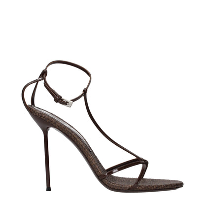 Brown Leather Stiletto Heel Sandals