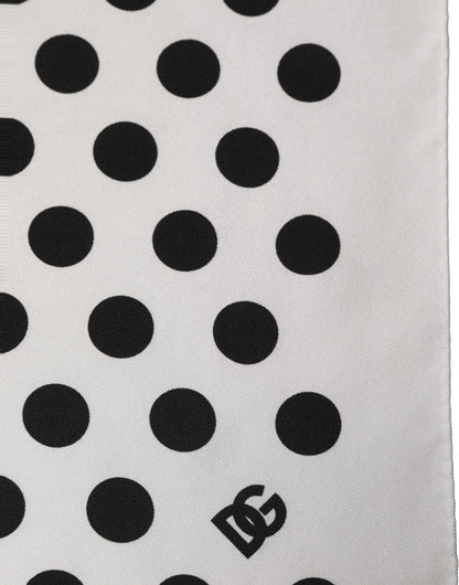 White Black Polka Dot Square Foulard Scarf