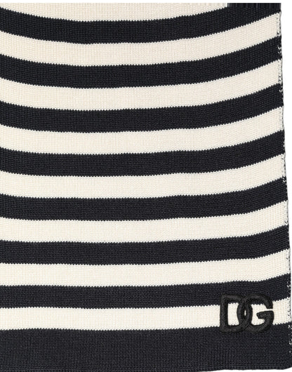 Black White Stripes Silk Knitted Shawl Scarf