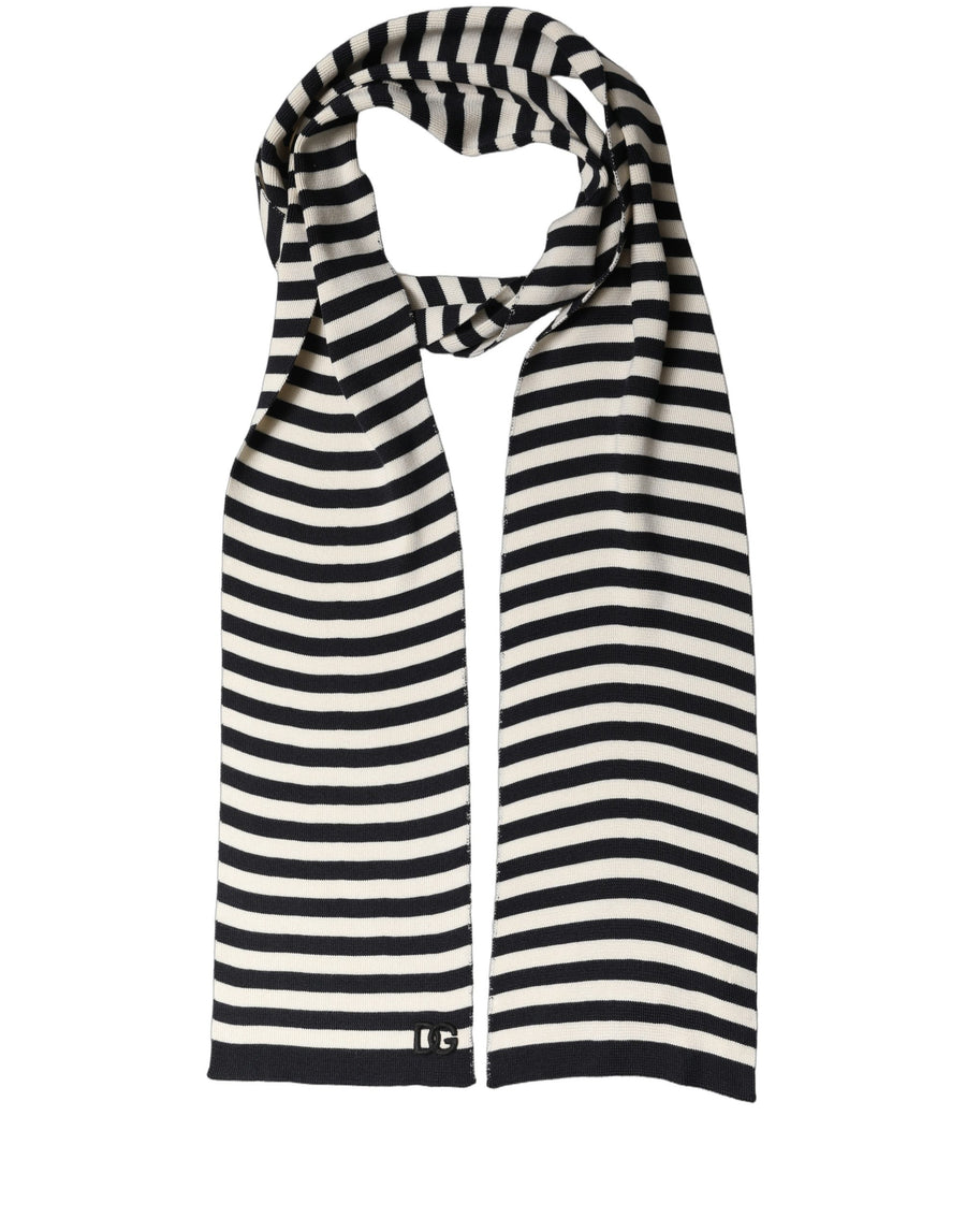 Black White Stripes Silk Knitted Shawl Scarf