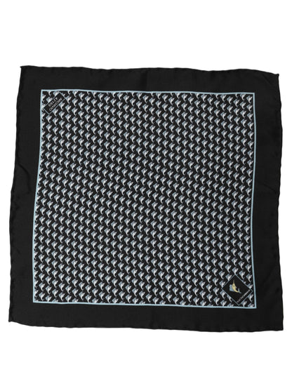 Black Silk Geometric Handkerchief Pocket Scarf