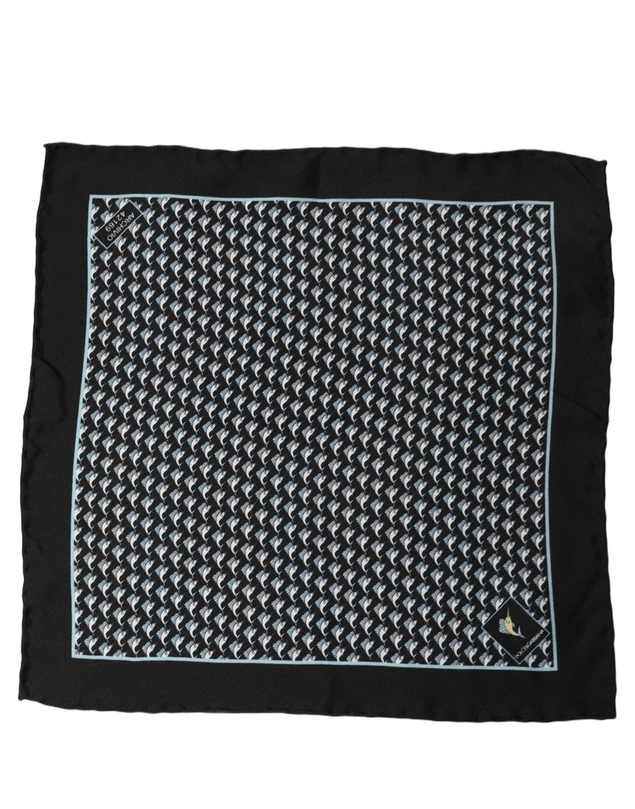 Black Silk Geometric Handkerchief Pocket Scarf