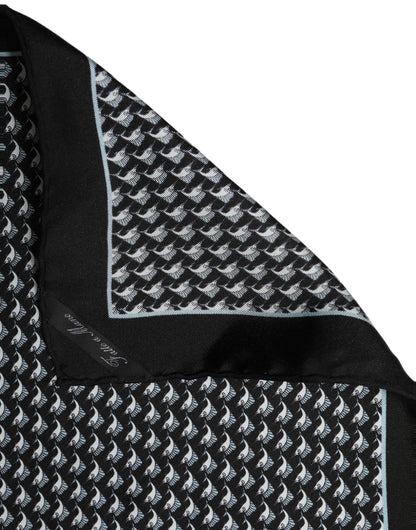 Black Silk Geometric Handkerchief Pocket Scarf