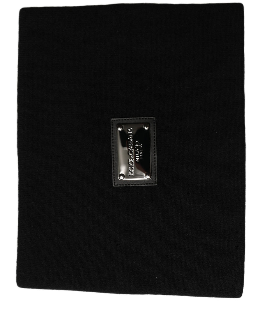 Black Cashmere Logo Plaque Neck Warmer Scarf