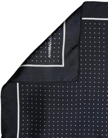 Blue Silk Polka Dot Handkerchief Pocket Scarf