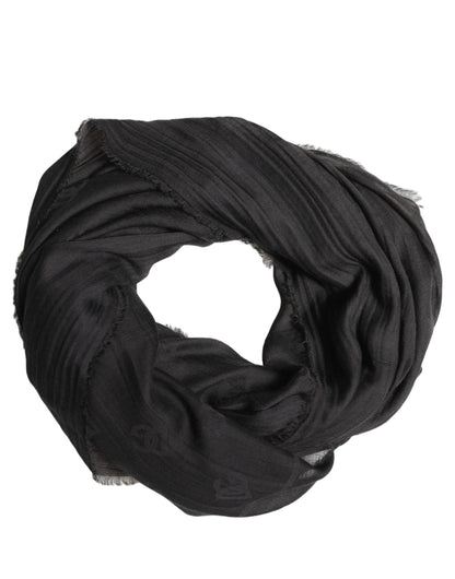 Black Silk Wool Fringed Men Lace Stole Scarf