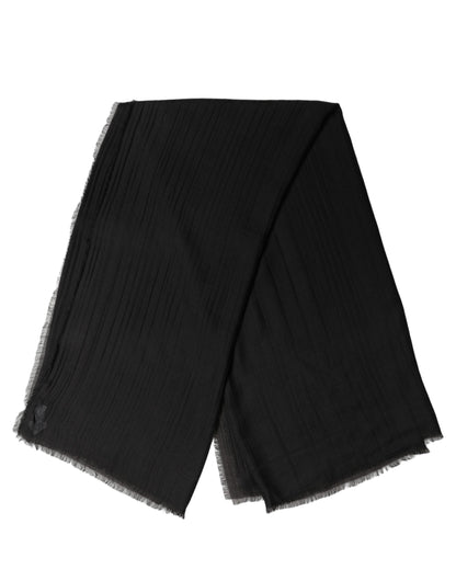 Black Silk Wool Fringed Men Lace Stole Scarf
