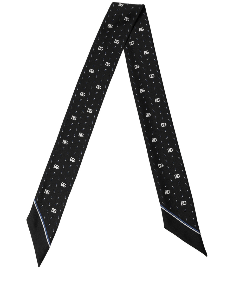 Black Silk DG Logo Men Skinny Shawl Scarf