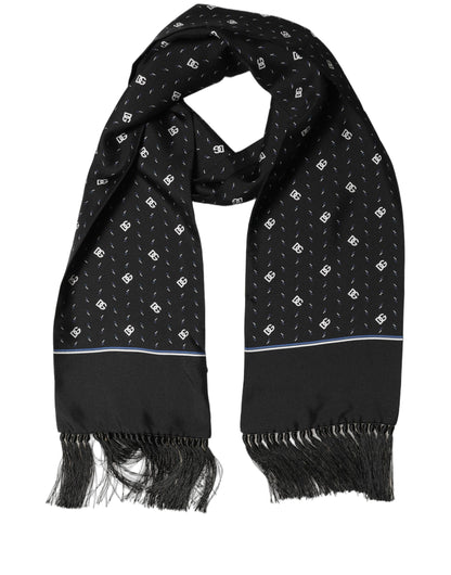 Black Silk DG Logo Men Fringed Shawl Scarf