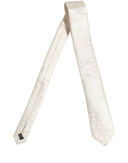 Off White Silk Damask Woven Adjustable Tied Necktie Tie