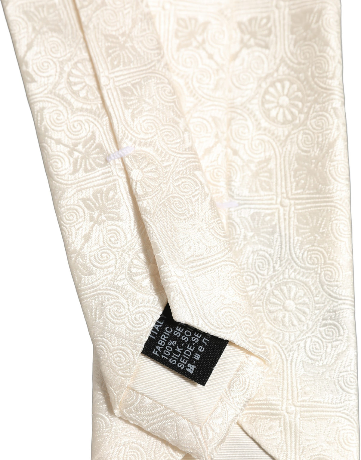 Off White Silk Damask Woven Adjustable Tied Necktie Tie
